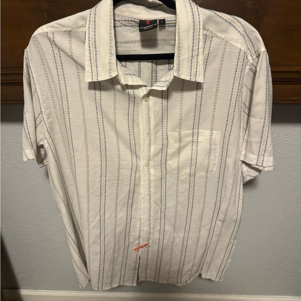 White and Blue Casual Button Down Shirt with Stripes